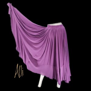 A purple skirt is draped over the top of a mannequin.